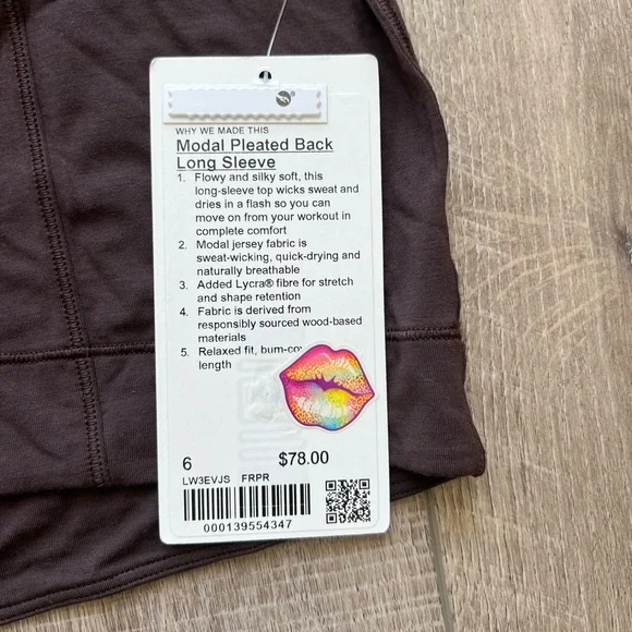 Lululemon Modal Pleated Back Long Sleeve Shirt in French Press Size 6 - Picture 5 of 5